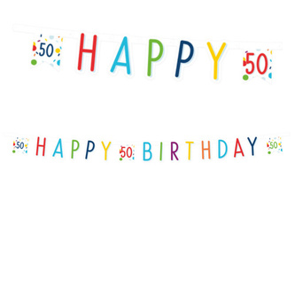 Party nápis Rainbow Confetti - Happy Birthday 50 - 180 x 14 cm