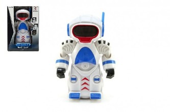 Robot narážecí plast 20cm na baterie se světlem se zvukem v krabici