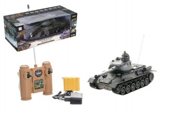 Tank RC plast 33cm T-34/85 27MHz na baterie+dobíjecí pack se zvukem a světlem v krabici 40x15x19cm