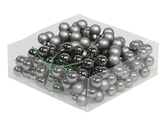Skleněné baňky titanově šedé 2 cm, sada 144 ks