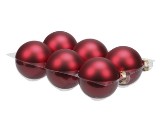 Skleněné baňky červené matné 8 cm, sada 6 ks