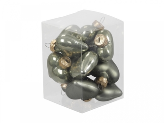 Skleněné baňky - srdíčka 4 cm, granite green, sada 12 ks