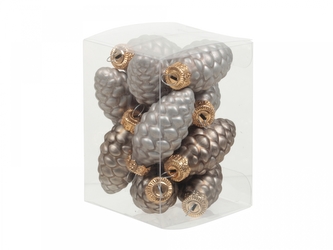 Skleněné baňky - šišky 6 cm, eukalyptus, sada 12 ks