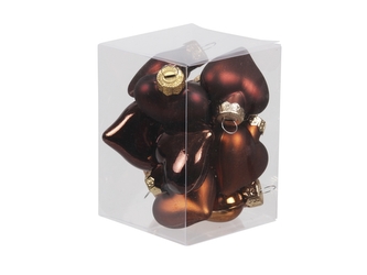 Skleněné baňky - srdce 4 cm, tmavě hnědé, sada 12 ks