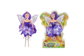 Panenka víla s křídly fialové šaty plast 30cm v blistru