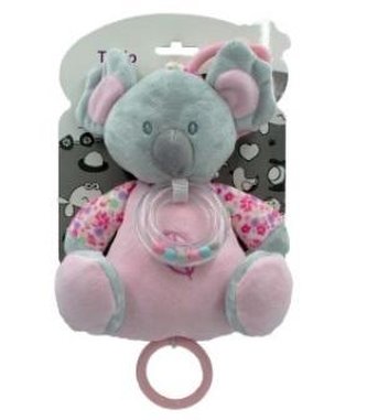 Medvěd koala chrastítko plyš 19cm závěs na post./koč. nat. hrací strojek růžový na kartě v sáčku 0+