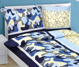 Povlečení krepové - modré puzzle - 140x220, 70x90 cm