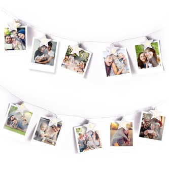 Dekorační světelný řetěz s dřevěnými hvězdičkami na uchycení fotografie 185 cm