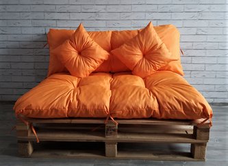Polstr CARLOS SET - sedák 120x80 cm, opěrka 120x40 cm, 2x polštáře 30x30 cm, oranžová, paletové prošívané sezení Mybesthome