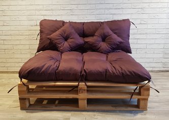 Polstr CARLOS SET - sedák 120x80 cm, opěrka 120x40 cm, 2x polštáře 30x30 cm, švestková, paletové prošívané sezení Mybesthome