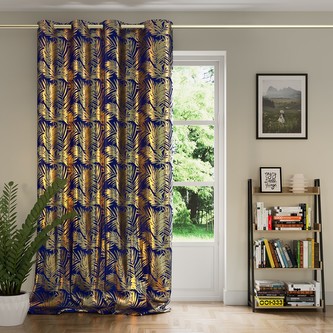 Dekorační vzorovaný velvet závěs FRIDA 140x245 cm, modrá/zlatá, MyBestHome
