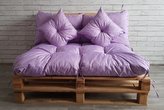 Polstr CARLOS SET - sedák 120x80 cm, opěrka 120x40 cm, 2x polštáře 30x30 cm, světle fialová, paletové prošívané sezení  Mybesthome