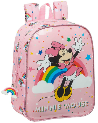 Dětský mini batoh Disney|Minnie Mouse: Rainbow (objem 6 litrů|22 x 27 x 10 cm) růžový polyester