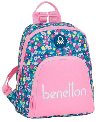Městský dámský batoh Benetton: Blooming (objem 10 litrů|25 x 30 x 13 cm) růžový polyester