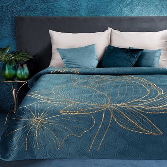 Přehoz na postel LOTOS tyrkysová/zlatá 170x210 cm Mybesthome