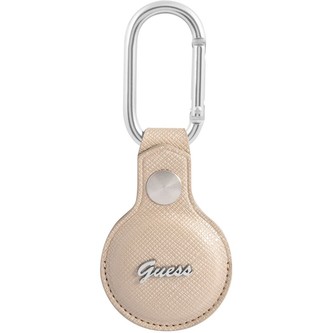 Guess PU Saffiano Script Dog Clip pouzdro pro AirTag béžové