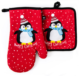 Kuchyňský set rukavice/chňapka SNOW FUN, červená, TUČŇÁK 18x30 cm/20X20 cm ESSEX