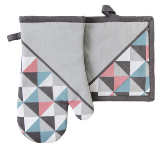 Kuchyňský SET rukavice/chňapka SCOPE bílá/růžová, 18x30 cm/20X20 cm ESSEX, 100% bavlna