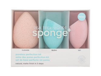 Real Techniques Poreless Perfection Kit čisticí houbička Miracle Cleanse Sponge 1 ks + houbička na make-up Miracle Airblend Sponge 1 ks + houbička na pudr Miracle Powder Sponge 1 ks