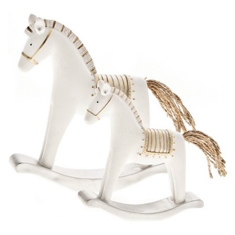 Kůň houpací bílý se zlatým sedlem 13x3 cm