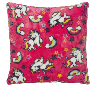 Polštářek Mazlík - dětský motiv - jendorožec s duhou na růžové - 38x38cm
