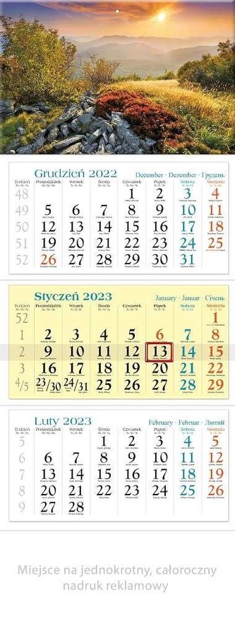 Kalendarz 2023 Trójdzielny Bieszczady
