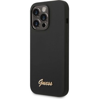 Guess Liquid Silicone Metal Logo kryt iPhone 14 Pro černý