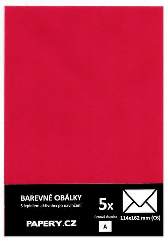 barevná obálka 114X162 ČERVENÁ SVĚTLÁ, 5 kusů, 100 gm2, olizová