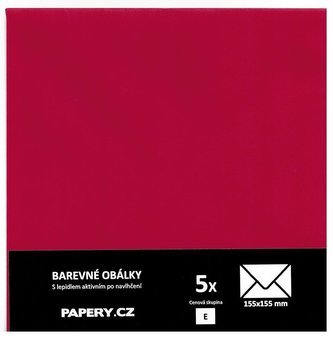 barevná obálka 155X155 ČERVENÁ TMAVÁ, 5 kusů, 100 gm2, olizová