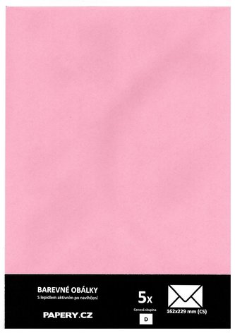 barevná obálka 162x229 RŮŽOVÁ PASTELOVÁ, 5 kusů, 100 gm2, olizová
