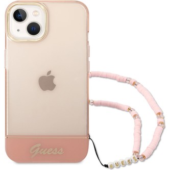 Guess PC/TPU Camera Outline Translucent kryt s poutkem iPhone 14 růžový