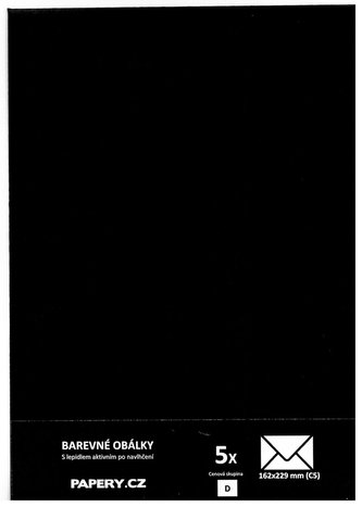 barevná obálka 162X229 ČERNÁ, 5 kusů, 100 gm2, olizová