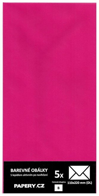 barevná obálka 110x220 RŮŽOVÁ, 5 kusů, 100 gm2, olizová