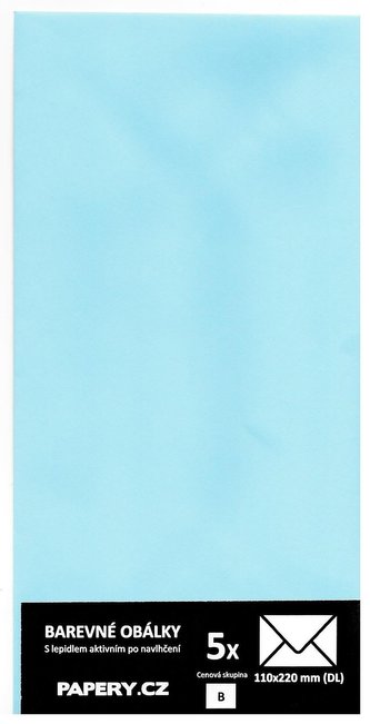 barevná obálka 110x220 MODRÁ PASTELOVÁ, 5 kusů, 100 gm2, olizová