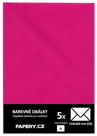 barevná obálka 114X162 RŮŽOVÁ, 5 kusů, 100 gm2, olizová