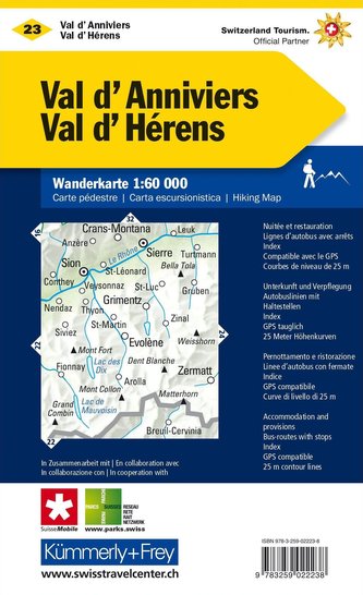 KuF Schweiz Wanderkarte 23 Val d' Anniviers, Val d' Hérens 1 : 60 000