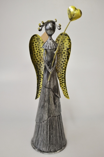 Plechový anděl Wave stříbrný-champagne se srdíčkem, 31 cm II. jakost