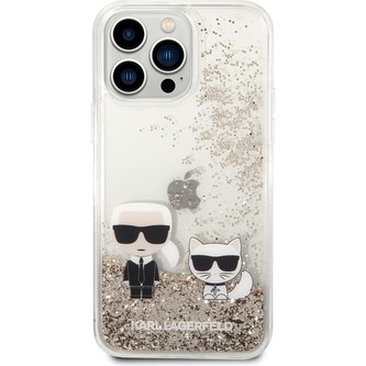 Karl Lagerfeld Liquid Glitter Karl and Choupette kryt iPhone 14 Pro Max zlatý