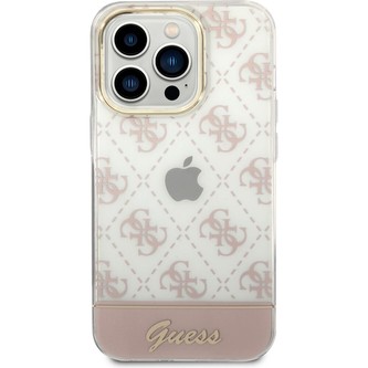 Guess PC/TPU Peony Glitter Script Logo kryt iPhone 14 Pro růžový