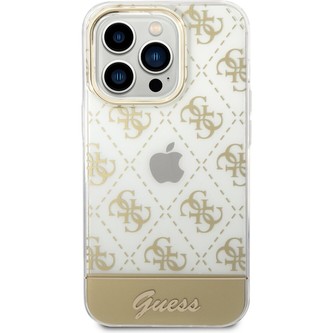 Guess PC/TPU Peony Glitter Script Logo kryt iPhone 14 Pro Max zlatý
