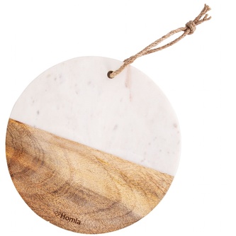 Prkénko MARBLE z mramoru a mangového dřeva průměr 25 cm Homla