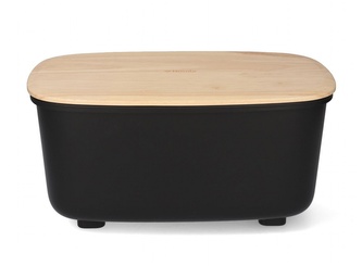 Plastový chlebník s víkem z pryžového dřeva ALAN černá 34x17x21 cm Homla