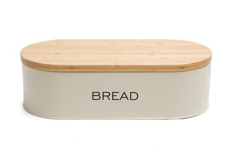 Kovový chlebník s bambusovým víkem BREAD béžová 24x44 cm Homla