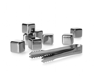 Ocelové kostky na chlazení nápojů ALCOLE - 8 kostek 3x3 cm a kleště 12,5 cm Homla