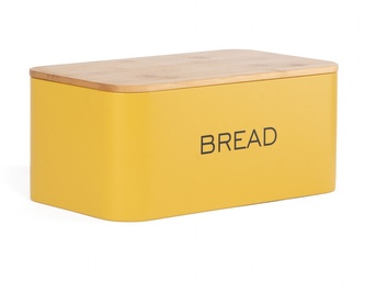 Kovový chlebník s bambusovým víkem BREAD mustard/hořčicová 30x18 cm Homla