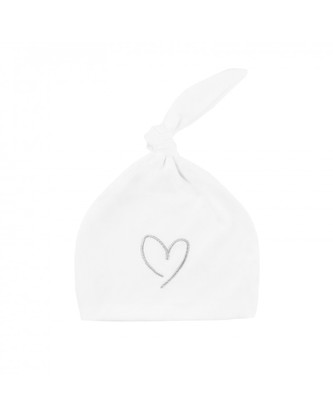 Novorozenecká čepička, Bílá/Šedé srdce 0-1m