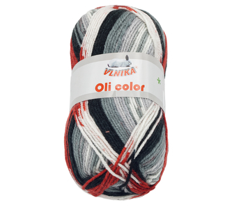 Příze OLI COLOR - šedá, černá, červená - 100g / 210 m