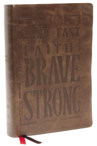 NKJV, Giant Print Center-Column Reference Bible, Verse Art Cover Collection, Genuine Leather, Brown, Thumb Indexed, Red