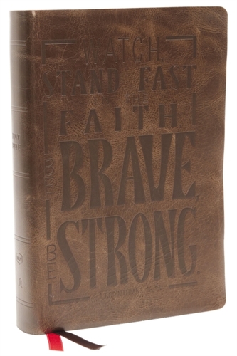 NKJV, Giant Print Center-Column Reference Bible, Verse Art Cover Collection, Genuine Leather, Brown, Red Letter, Comfort