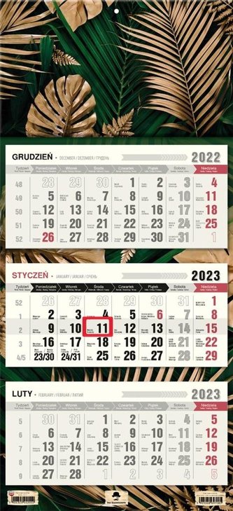 Kalendarz 2023 trójdzielny płaska główka Liście